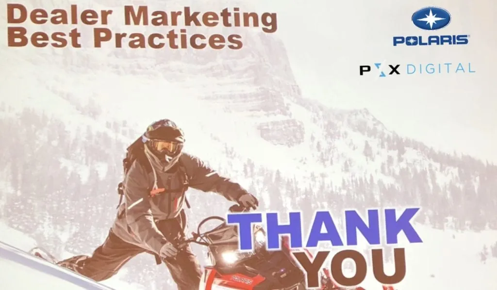 Dealer Marketing Best Practices workshop slide at the 2019 Polaris spring dealer meeting